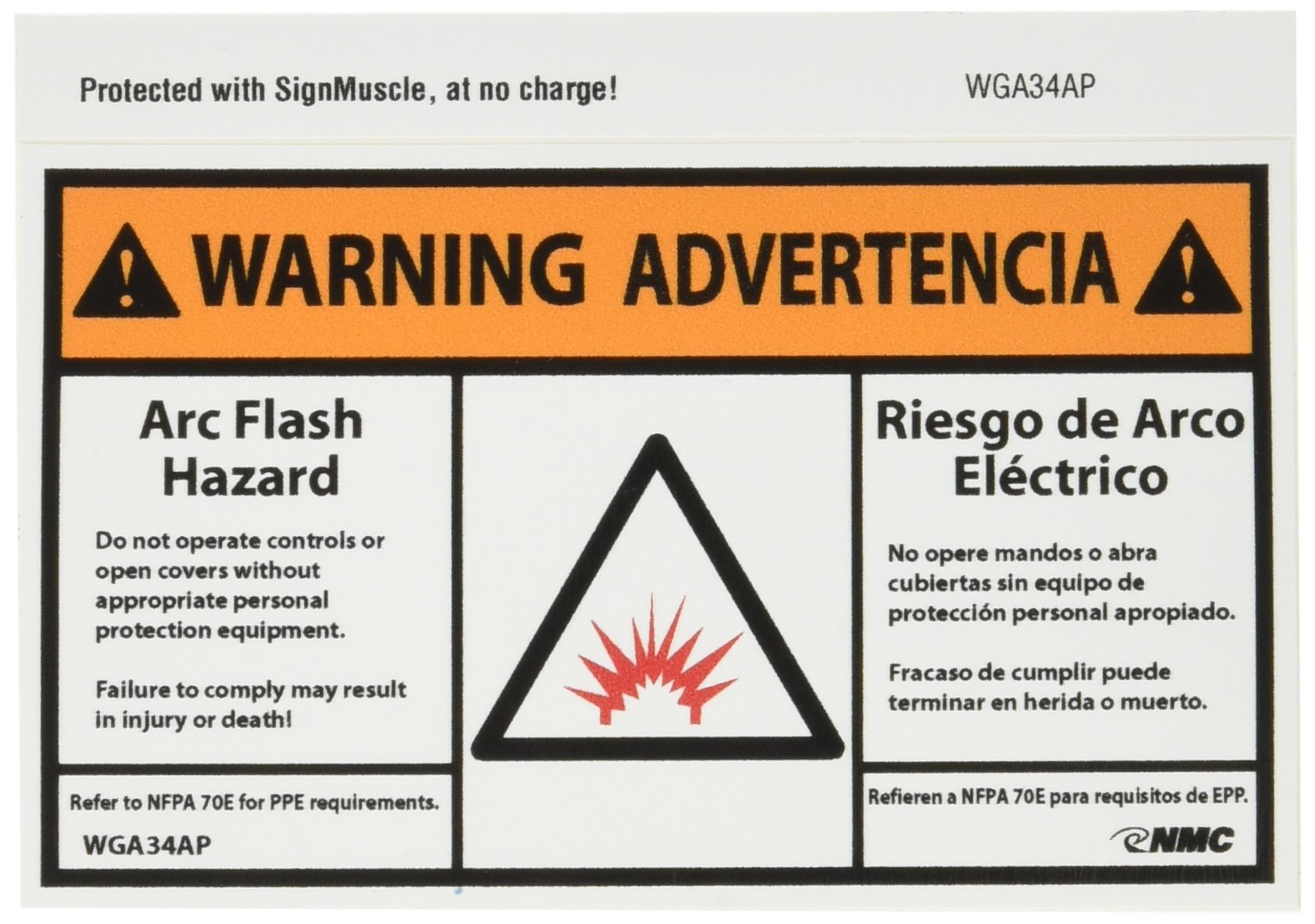 Etiqueta de Arc Flash vinílica autoadhesiva bicolor en español e inglés pack de 5 5