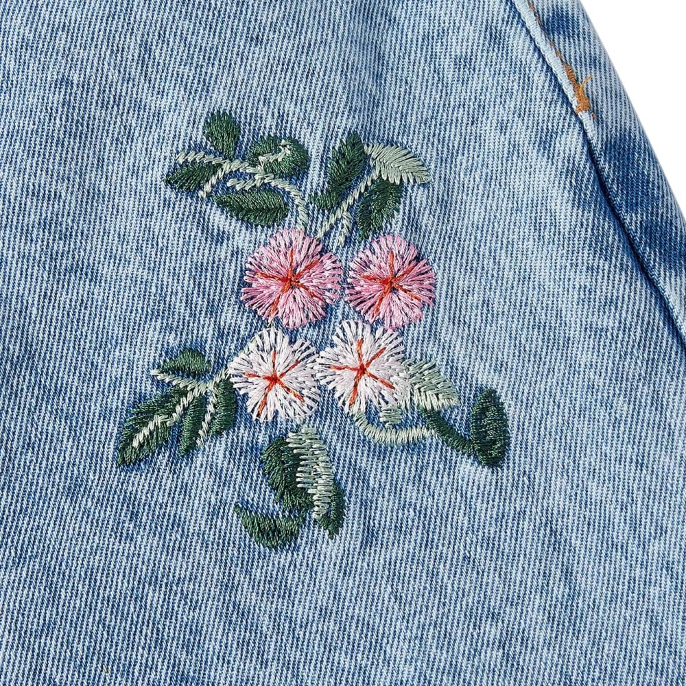 Baggy Jeans Damen Weites Bein Jeanshosen mit Blumenstickerei Denim Hosen