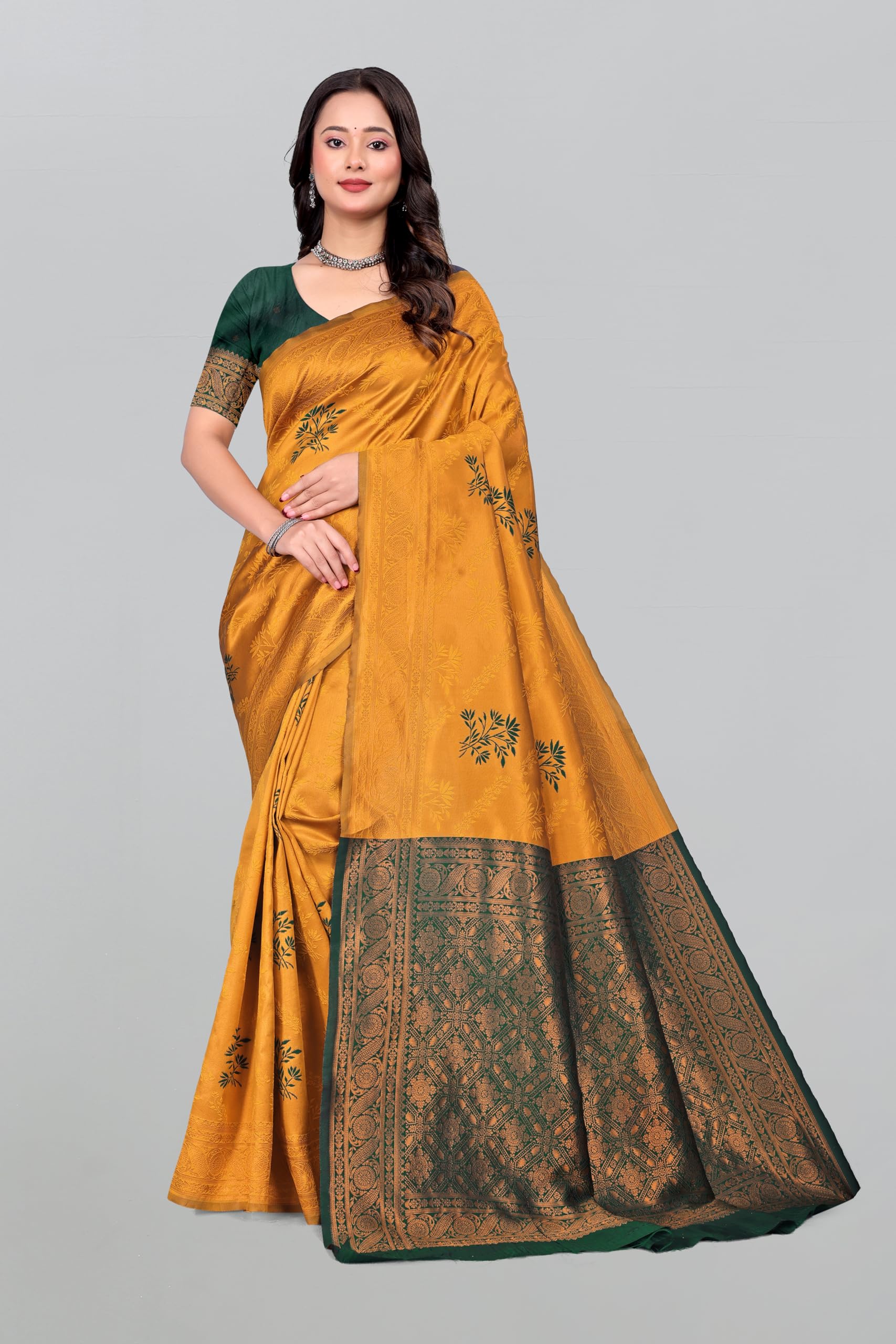 Fashion Women's Kanjivaram Style Soft Silk Banarasi Sarees With Blouse Piece For Women Pure Soft Silk Saree With Blouse Piece For Wedding product image 6