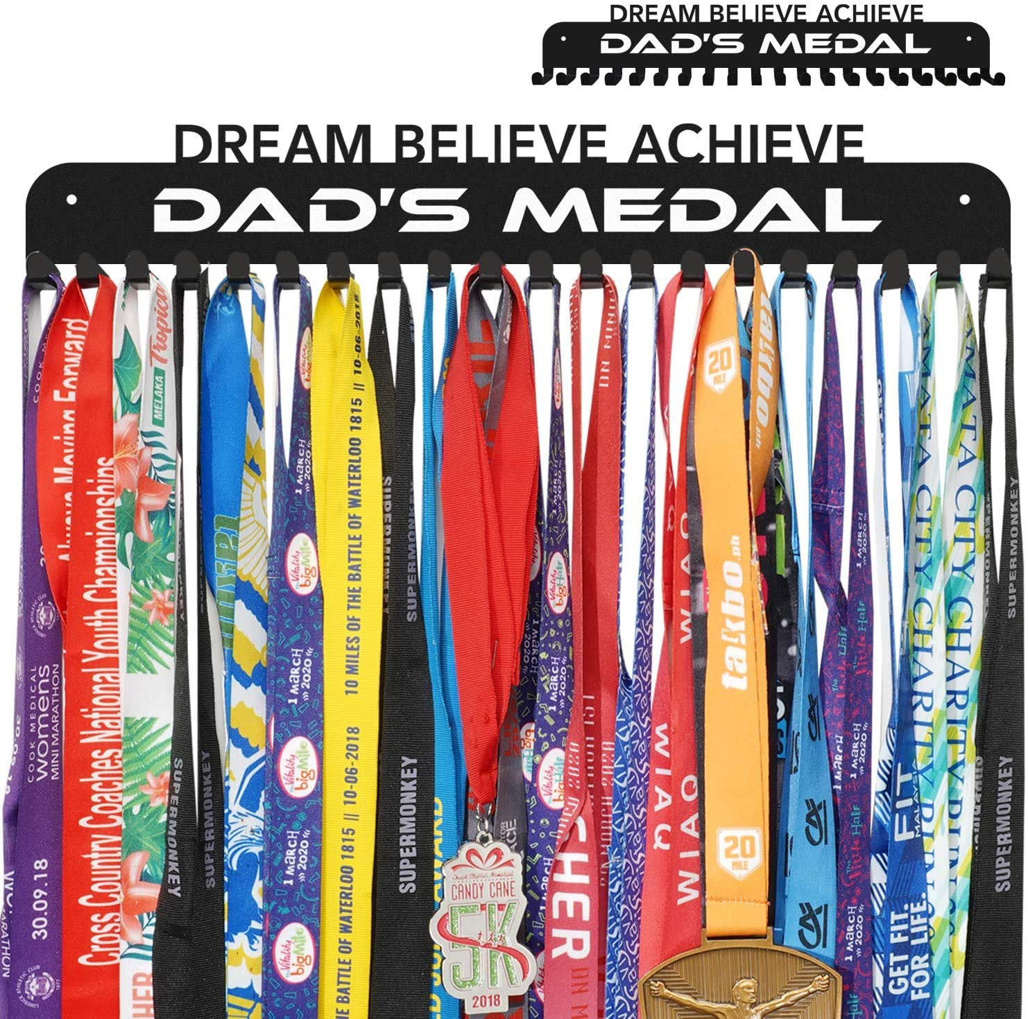 MiayorkMedal Hanger Display, Newly Medal Holder Display Hanger Rack Frame - Sturdy Race Medal Display Wall Mount Medals Easy to Install-20PCS Hooks