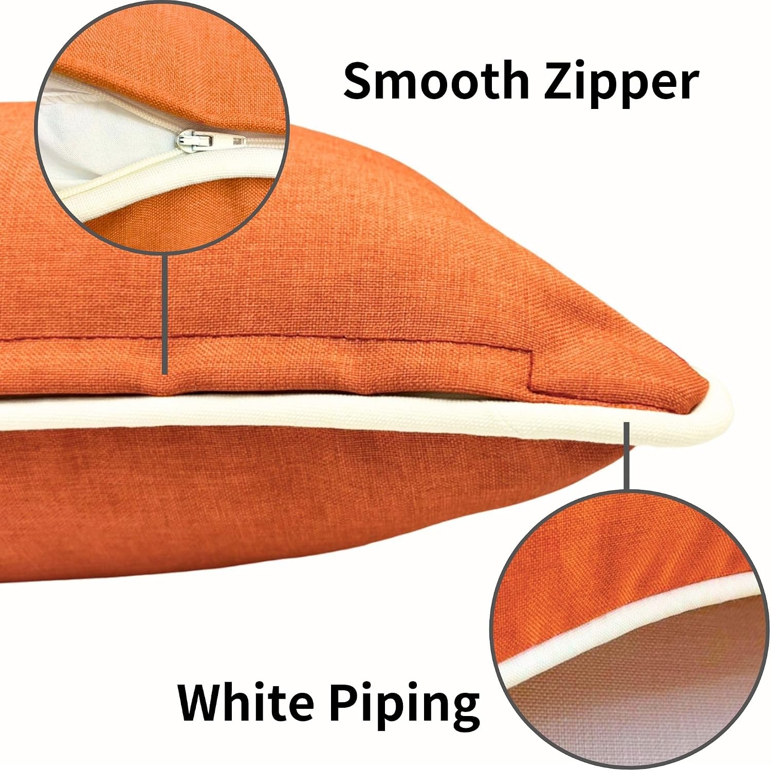 HER HWA Outdoor Lumbar Pillow Covers ONLY White Piping, 20x12 Inches, Pack of 2 – Water-Resistant, Smooth Zipper, Durable Polyester for Outdoor/Indoor Decor, Machine Washable (Orange)