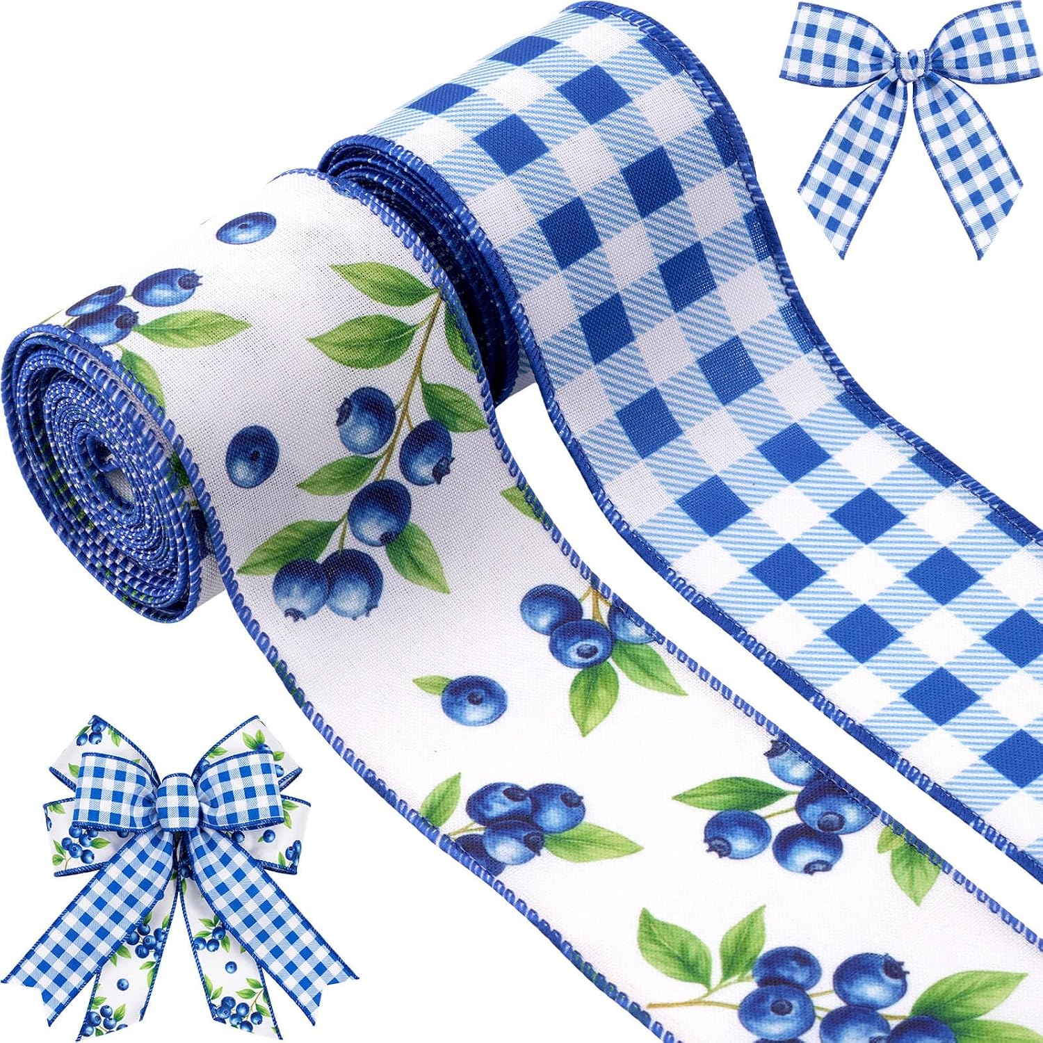 Blueberry Wired Edge Burlap Ribbons 2 Pack - 2.5 Inch Fall Theme Ribbon Set, 5 Yards Each for Wreaths Crafts Decorations Gift Wrapping