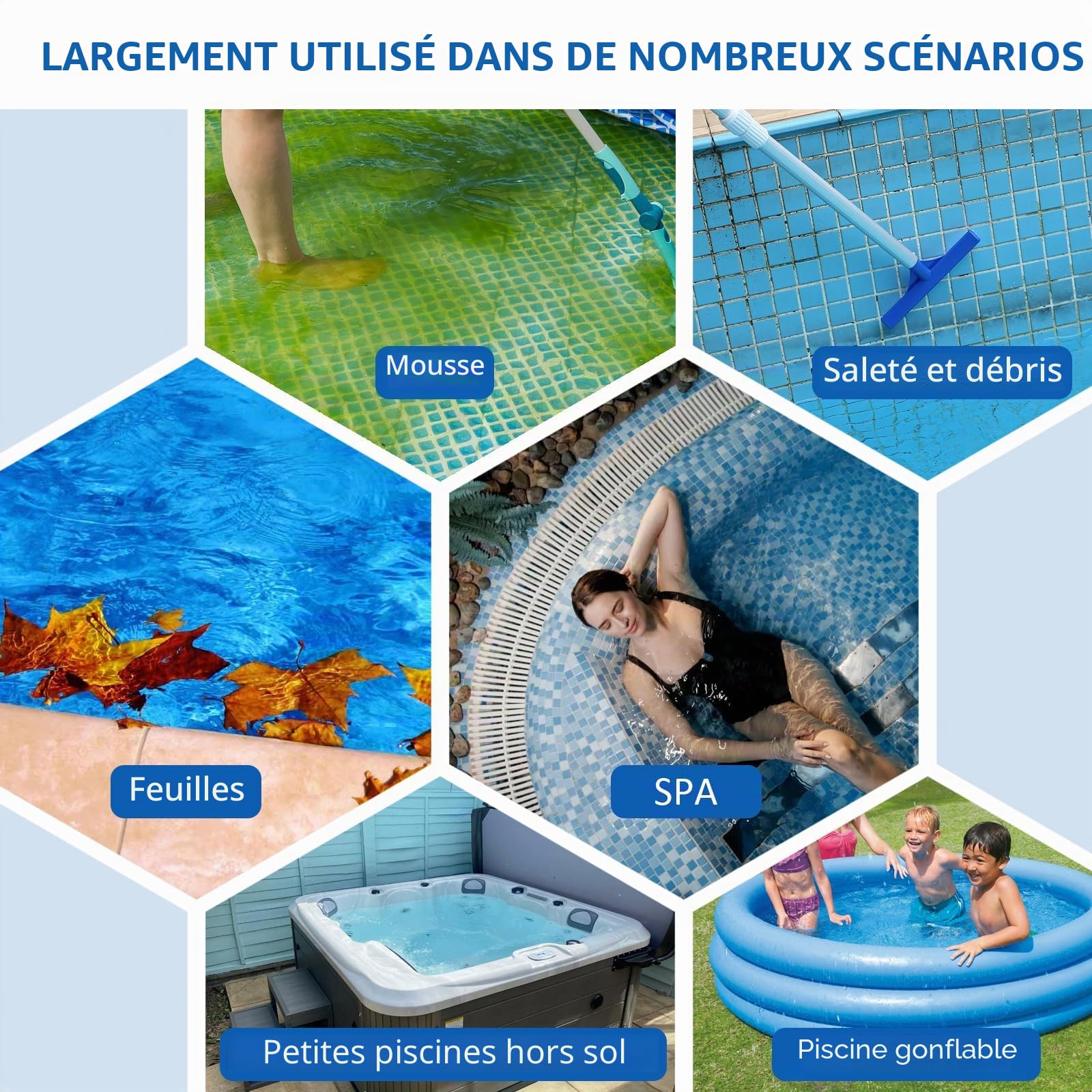 Aspirateur de Piscine sans Fil avec Batterie et Perche télescopique | Aspirateur manuel, Aspirateur de fond, Autonomie jusqu'à 90 min, Avec filtre