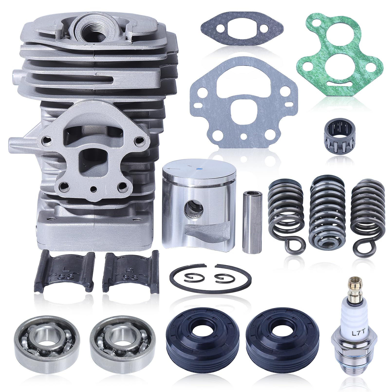 Kit de cilindro y pistón de 39 mm para Husqvarna 235, 236, 240, 235E, 236E y 240E, Incluye bujía, rodamiento de cigüeñal y juego de juntas para motosierras Repuestos, sustituye a 577831101