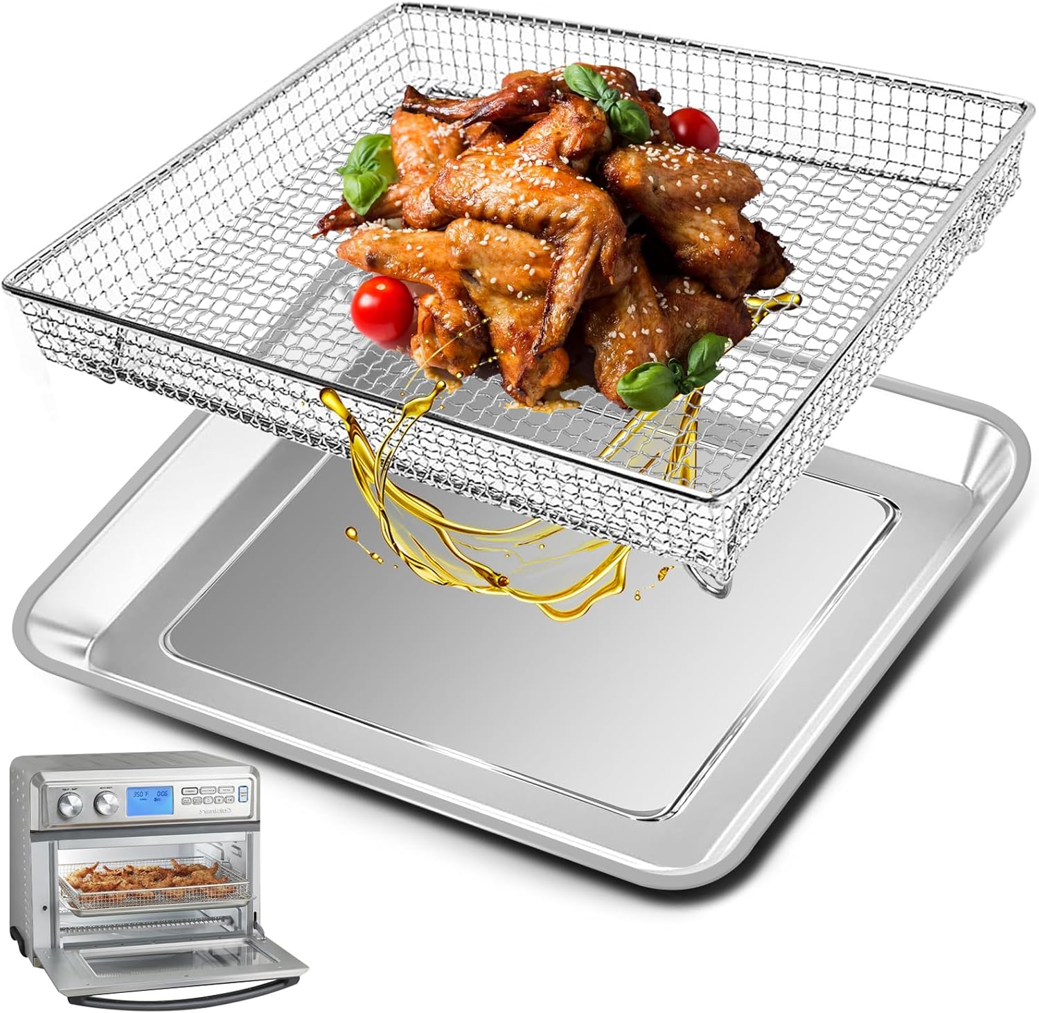 Air Fryer Tray Replacement for TOA 95 Toaster Air Fryer Convection Oven, 14.5 * 11.6”Mesh Air Fryer Steel Basket Wire Rack Accessories Parts, Dishwasher Safe Air Fryer Tray Replacement for TOA 95 Toaster Air Fryer Convection Oven, 14.5 * 11.6”Mesh Air Fryer Steel Basket Wire Rack Accessories Parts, Dishwasher Safe