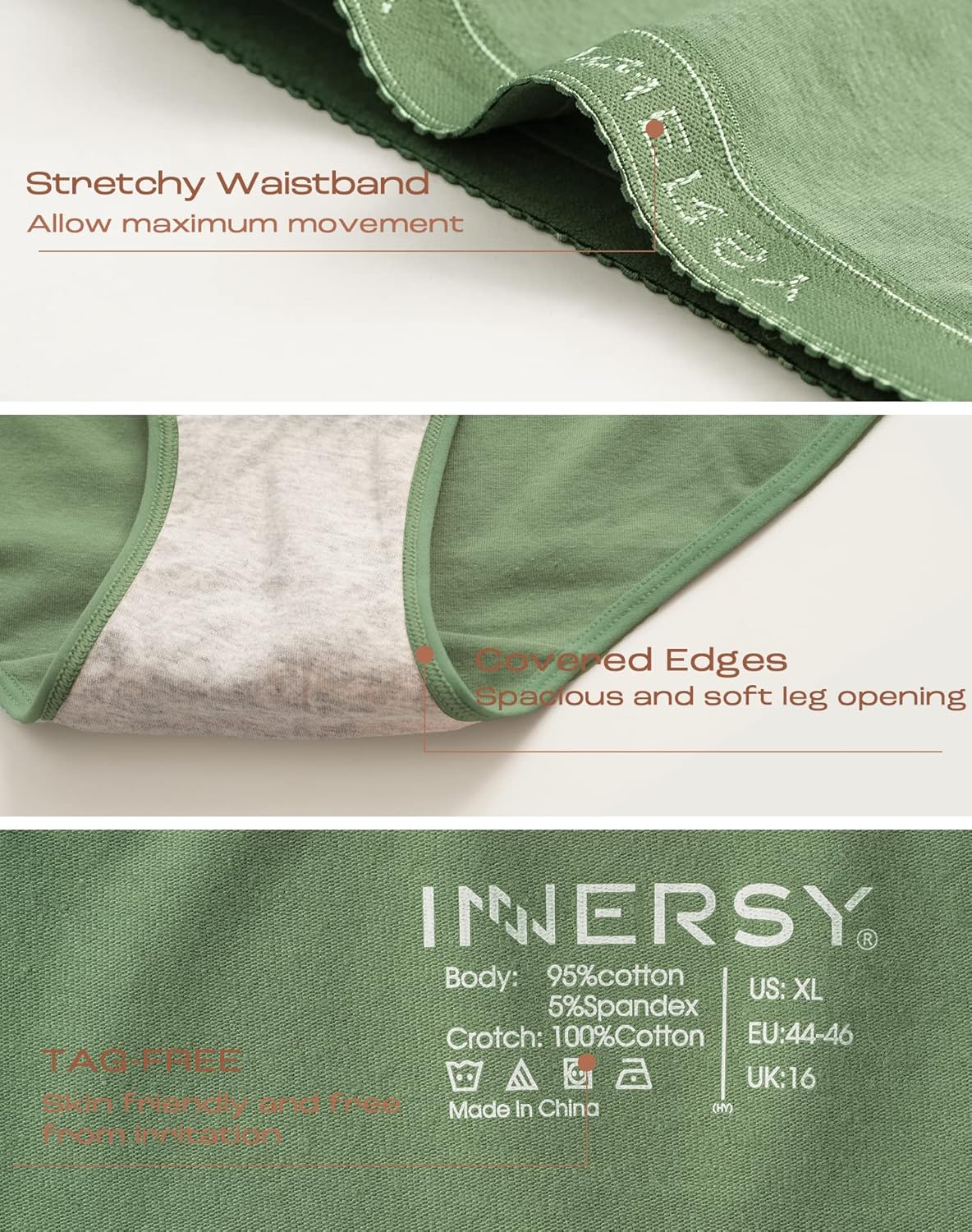 INNERSY Plus Size XL-5XL Big Curvy Woman Cotton Underwear High Waist Briefs 5-Pack - Image 4