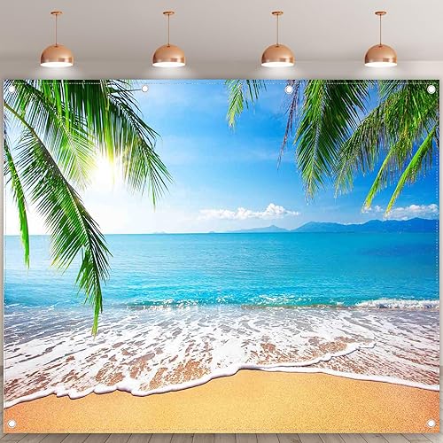 Miniatura 2 de ZTHMOE Telón de fondo de tela de 10 x 8 pies para fotografía de playa de Hawaii, fondo de palmeras tropicales, Luau Aloha, baby shower, decoración