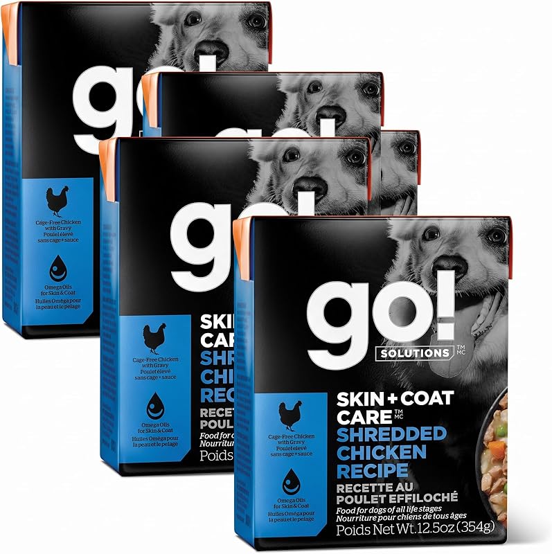 Ração Úmida para Cães Go! Solutions Skin + Coat Care com Frango Desfiado e Grãos, 354 g, Pacote com 4