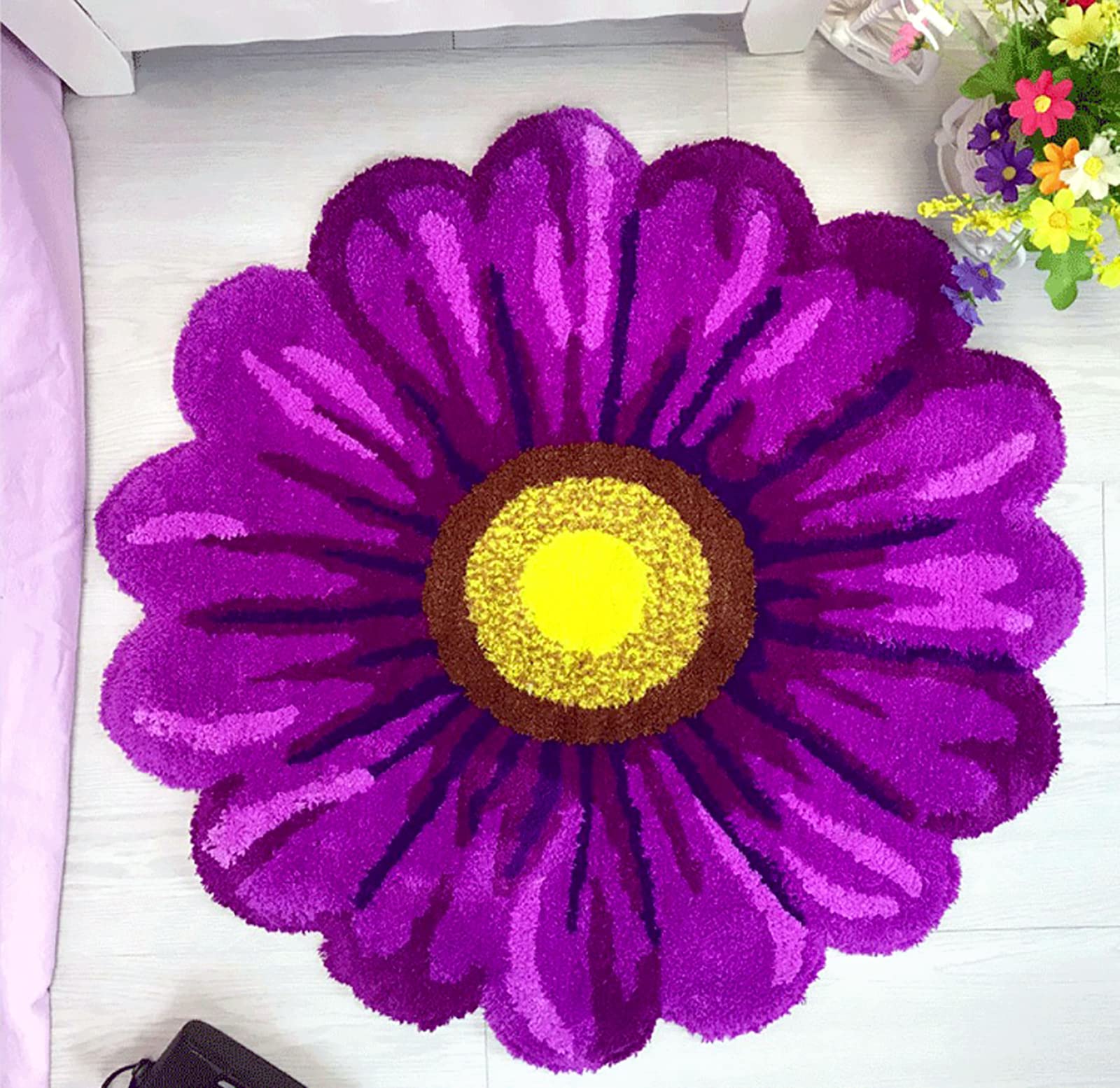 Sunflower Rugs for Living Room Plush Large Round Flower Area Rugs with Rubber Backing Non-Slip, Extra Soft Cute for Bedroom Kitchen Bathroom,Washable
