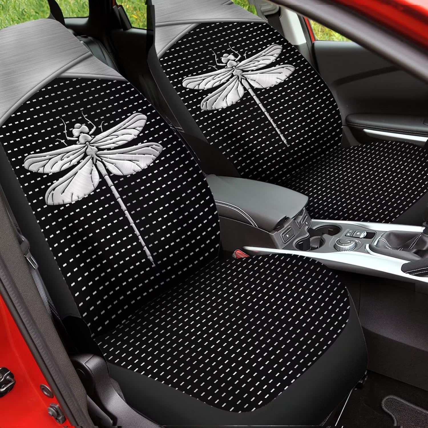 2 PCS Car Seat Covers Dragonfly Silver Metal Print Front Auto Seat Cover, Breathable Car Bucket Seats Protector Covers Universal fit for SUV Sedan Van