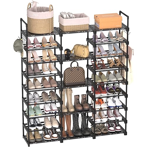 TIMEBAL 9 Tiers Shoe Rack Storage Organizer Shoe Shelf Organizer for Entryway Holds 50-55 Pairs Shoe and Boots, Stackable Shoe Cabinet Shoe Rack Organizer Large Shoe Shelf for Closet Bedroom Hallway