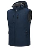 Men's Lightweight Softshell Vest Hooded Outerwear Zip Up Fleece Lined Windproof Sleeveless Jacket for Golf Running