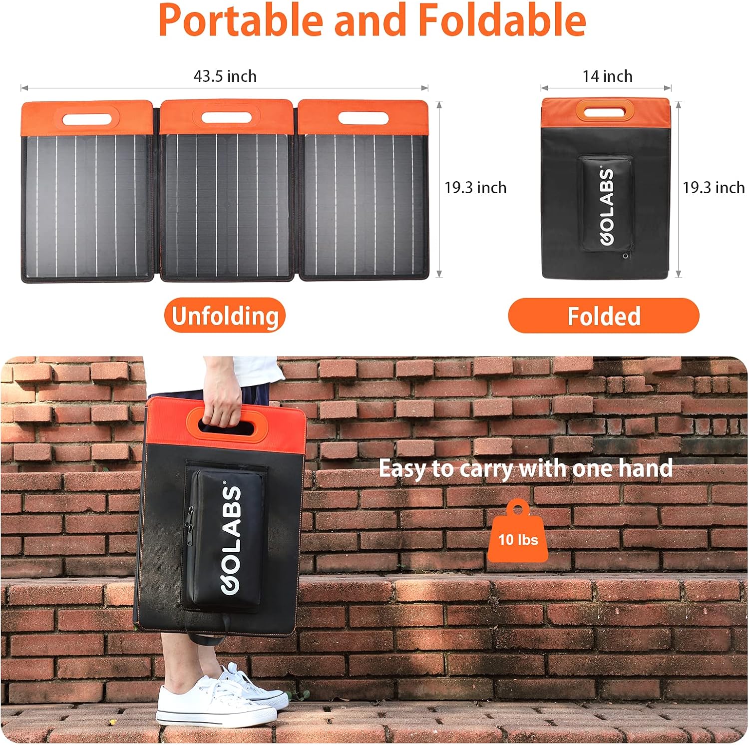 GOLABS SF60 Portable Solar Panel, Monocrystalline Solar Charger with Adjustable Kickstand, Type C, DC 18V, QC3.0 USB Ports for Power Station Outdoor Camping Off Grid RV