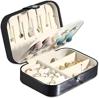 Leather Travel Organizer - Compact Jewelry Holder with Three-Tiered Design and Hooks, Great for Storing Earrings, Rings, and Bracelets While Traveling