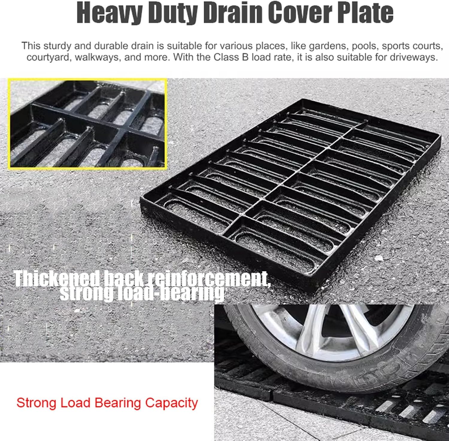 Outdoor Drainage Grate Cover - 50cm Anti-Clogging Polymer Resin Gutter Guard Non-Slip for Walkways & Drainage Systems Plastic Drain Cover for Garage & Outdoor Use