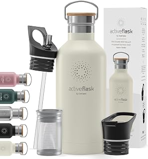Stainless Steel Water Bottle with Straw, Infuser & 3 Lids: 1 & 0,5L Leak-Proof Vacuum Insulated ACTIVE FLASK Drinking Bottles Hot Cold: Double Walled Outdoor Drink Thermo Mug Tea Coffee Sport Gym Bike
