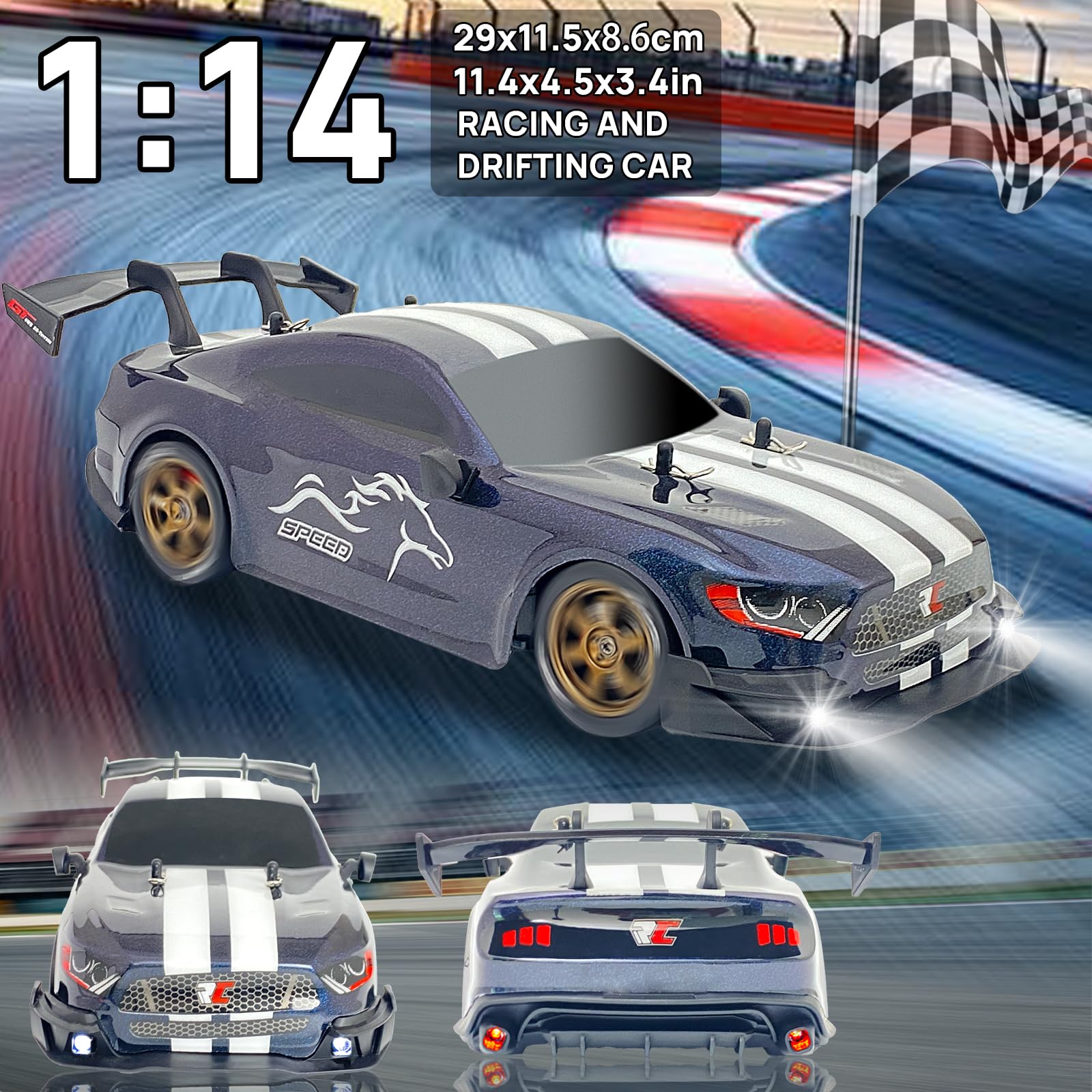 KBIBCK Coche Teledirigido Drift 1:64 – 4WD Mini Con Kit De Barricadas – Control 2.4 GHz Y Batería Recargable – +5 Años