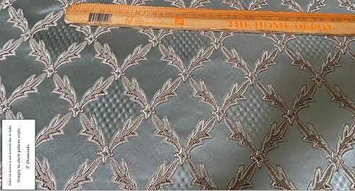 Cortina jacquard renacentista de 54 pulgadas, tela de diamante a rayas de damasco  Vendido por The Yard (Damask Azure) Renaissance001