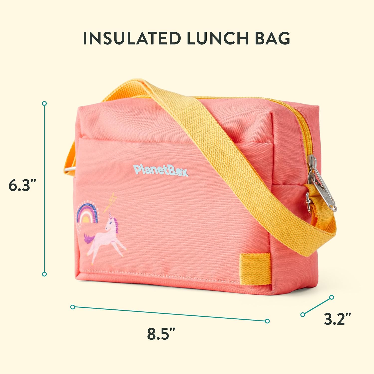 PlanetBox Shuttle Stainless Steel Bento Box Style Lunch Box Kit for Youth with 2 Compartments – Unicorn Rainbow Edition includes Small Carry Bag, Leakproof Food Containers & Matching Magnets