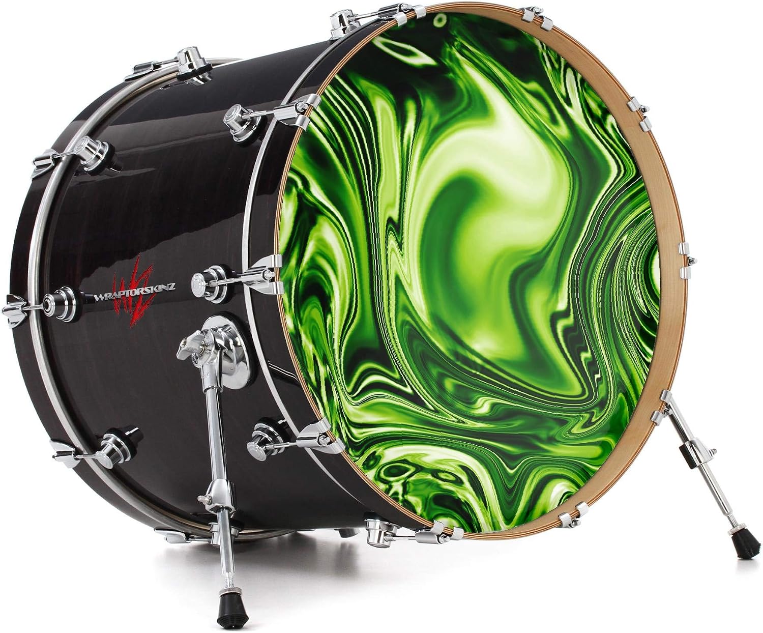 Vinyl Skin Decal Wrap for 22" Bass Kick Drum Head Liquid Metal Chrome Neon Green - DRUM HEAD NOT INCLUDED