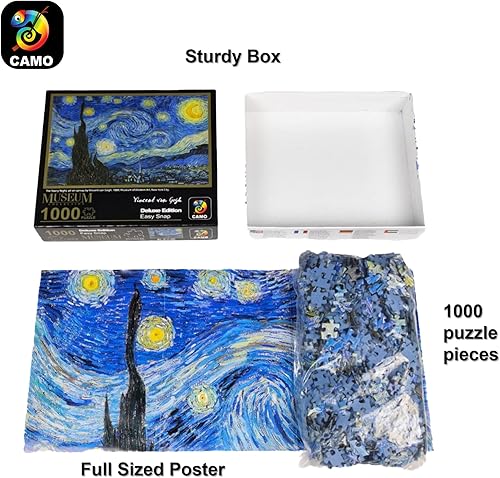 Miniatura 4 de CAMO, The Starry Night, Van Gogh, edición de museo, rompecabezas de 1000 piezas para adultos y familia, libre de polvo, pieza de rompecabezas