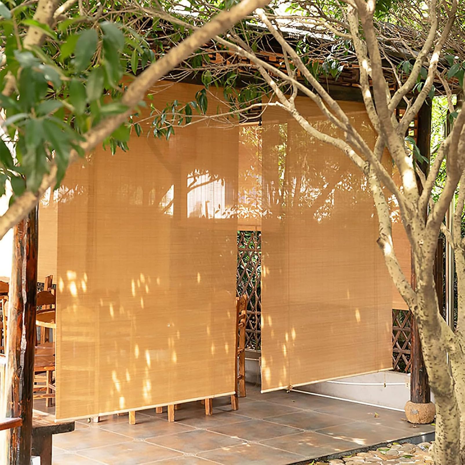 sur Mesure Store Venitien Bambou, Exterieur Store Occultant, Fenetre Tissé à La Main Facile à Installer Stores À Rouleaux Romains, avec Levage Bambou Occultant pour Patio/Jardin/Fenêtre