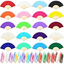 MCEAST 80 Pieces Handheld Fans Silk Bamboo Folding Hand Fans Silk Fabric Folding Fans with Organza Bags for Church Wedding Party Favors Bridal Dancing Props, Mixed 20 Colors