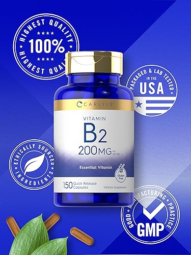 Miniatura 6 de Carlyle Vitamina B-2 | Riboflavina | 200 mg | 150 unidades | Suplemento esencial vegetariano, sin OMG y sin gluten