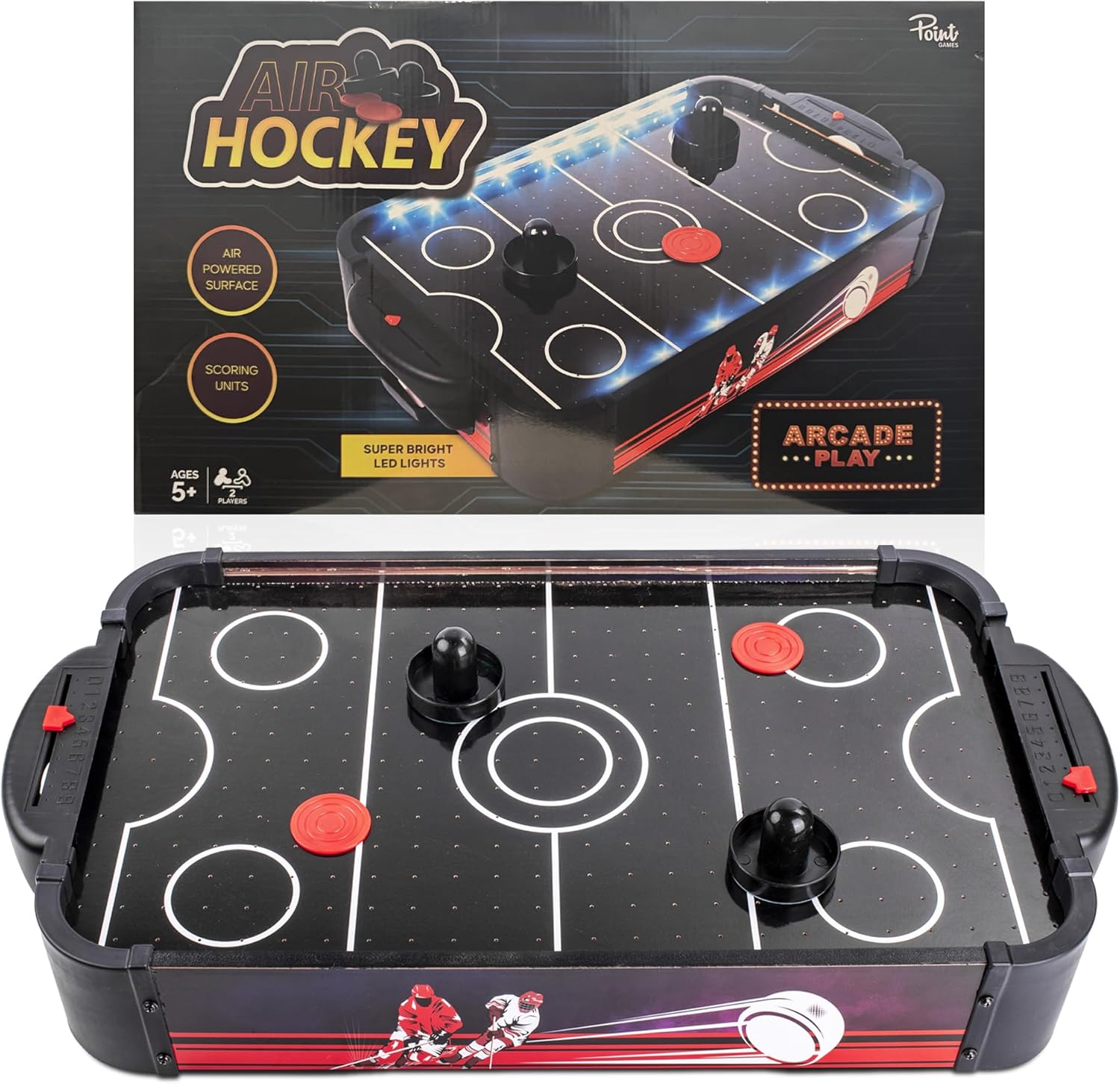 Air Hockey Game with LED Lights 20x12x5 Inches - Portable Air Hockey Table for Kids & Family, Top Air Hockey Table Game with 2 Pushers & 2 Pucks, Arcade Style Air Hockey Game Table for Home Ages 5+