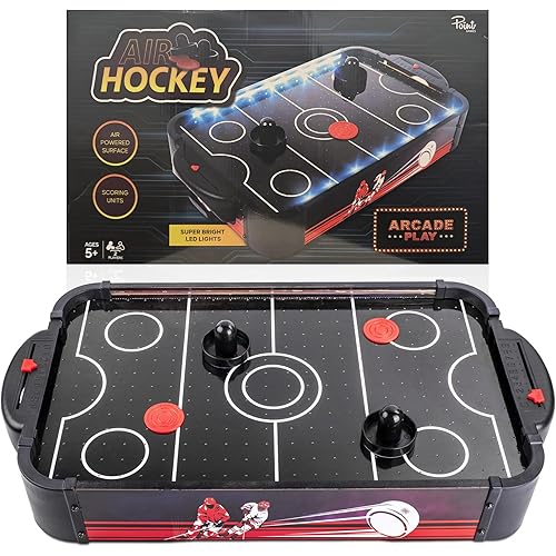 Air Hockey Game with LED Lights - Portable Tabletop Air Hockey Game for Kids & Family Fun, Top Air Hockey Table Game with 2 Pushers 2 Pucks, Compact Arcade Style Air Hockey Game Table for Home