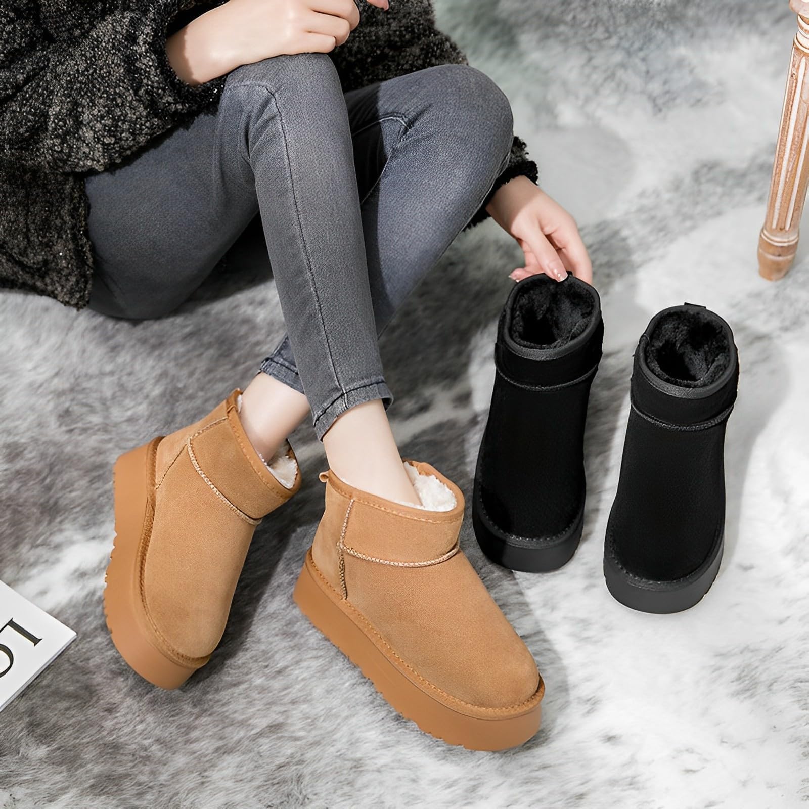 Women's Classic Ultra Mini Platform Fashion Boot Suede Leather Winter Anti-Slip Snow Boots