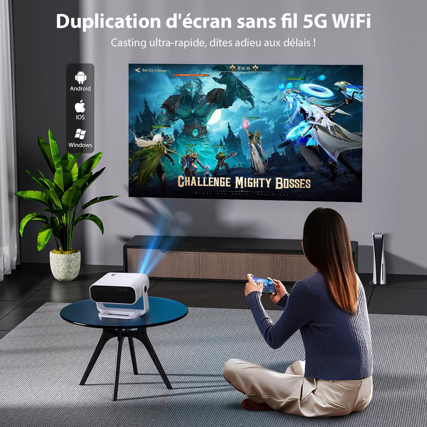 Videoprojecteur Intelligent Applications Intégrées Rétroprojecteur 1080P Natif Supporte 4K WiFi 6 Bluetooth 5.2 240 ANSI Correction Trapézoïdale Automatique Focus Électronique pour Android iOS HDMI — vue 6