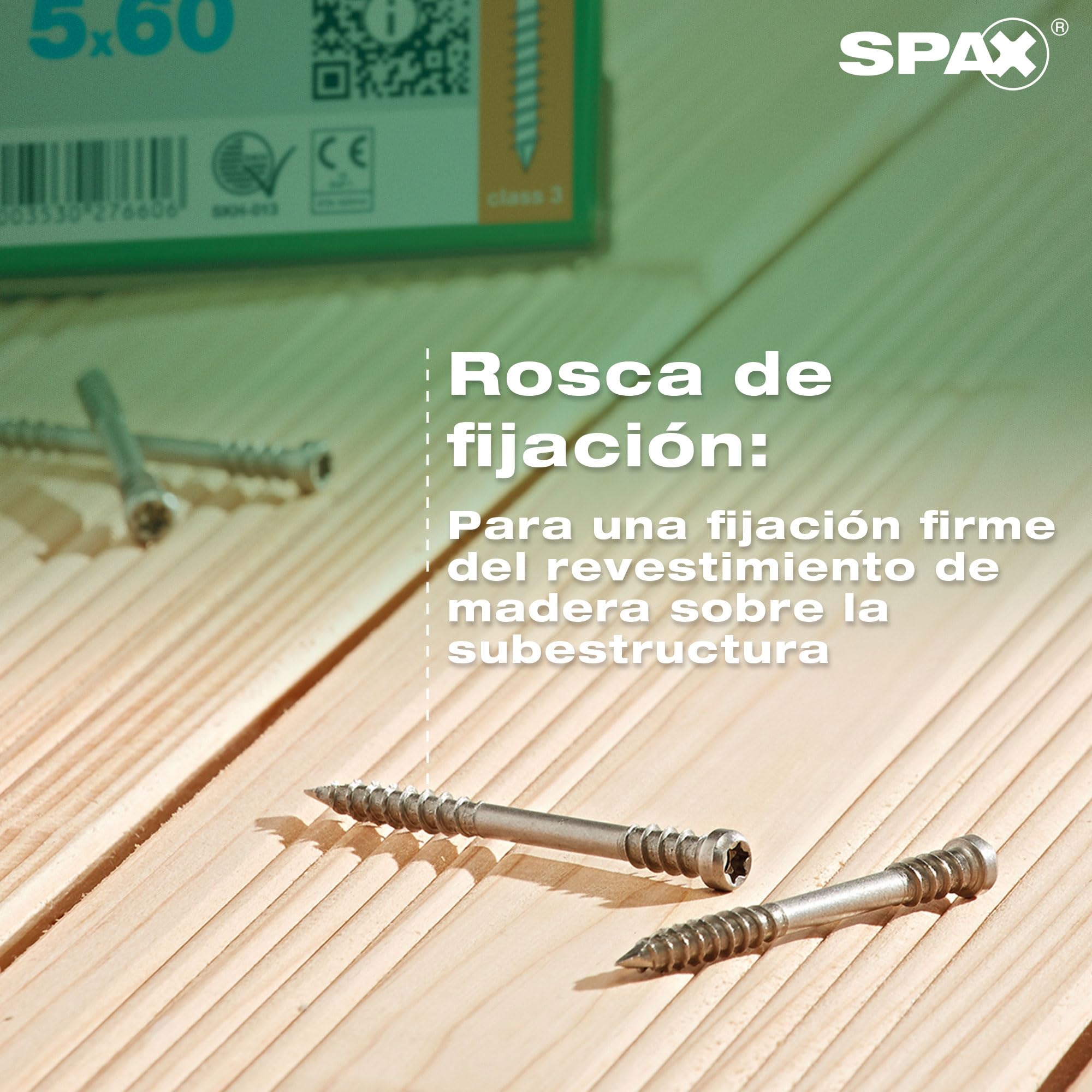 SPAX Tornillo para terrazas 5 x 60 mm, 360 unidades - Tornillos, rosca de fijación, cabeza cilíndrica, T-STAR plus T25, punta CUT, acero inoxidable A2-8000000276613
