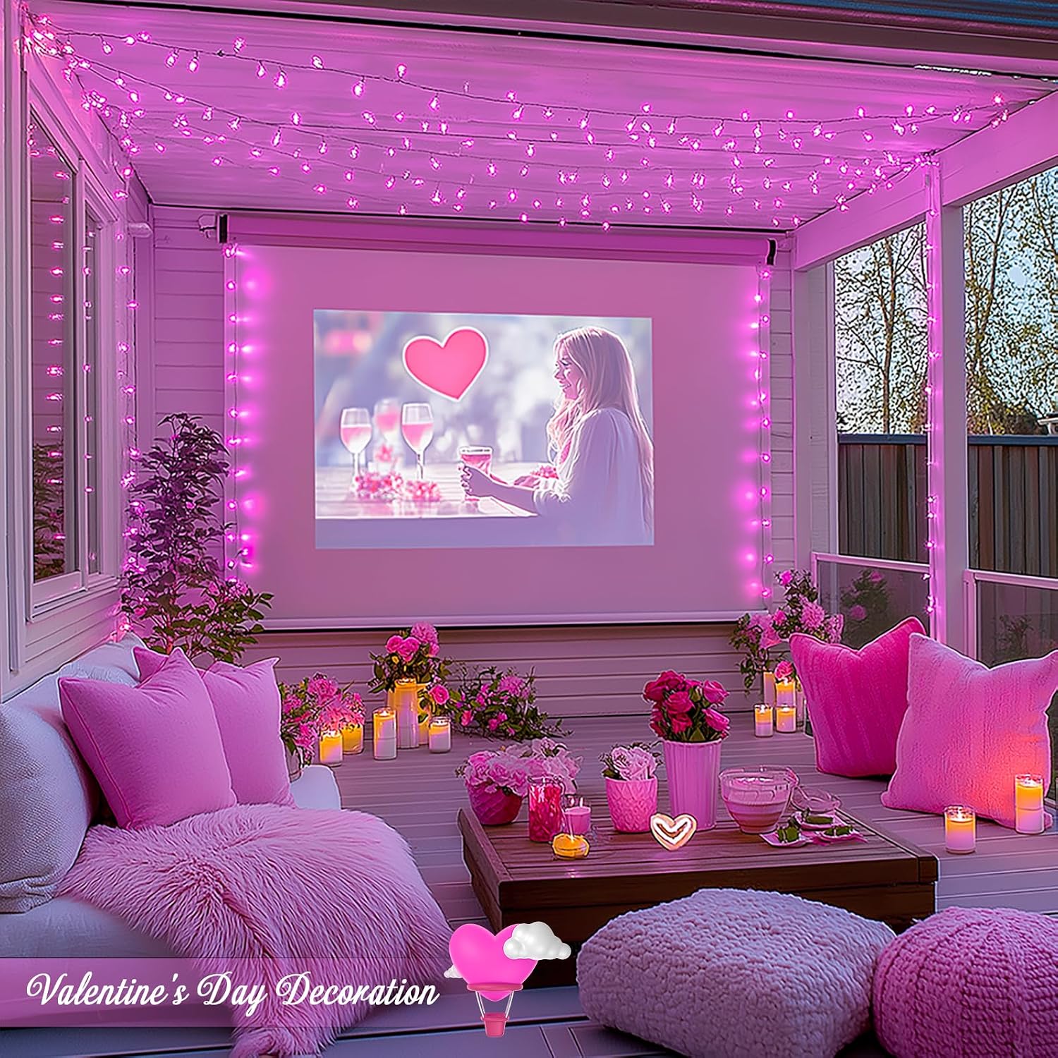 JMEXSUSS 500 LED Pink Christmas Lights, 8 Modes 163ft Waterproof Pink Room Lights Outdoor Plug in with Remote Control, Clear Wire String Light for Tree Outside Yard Wedding