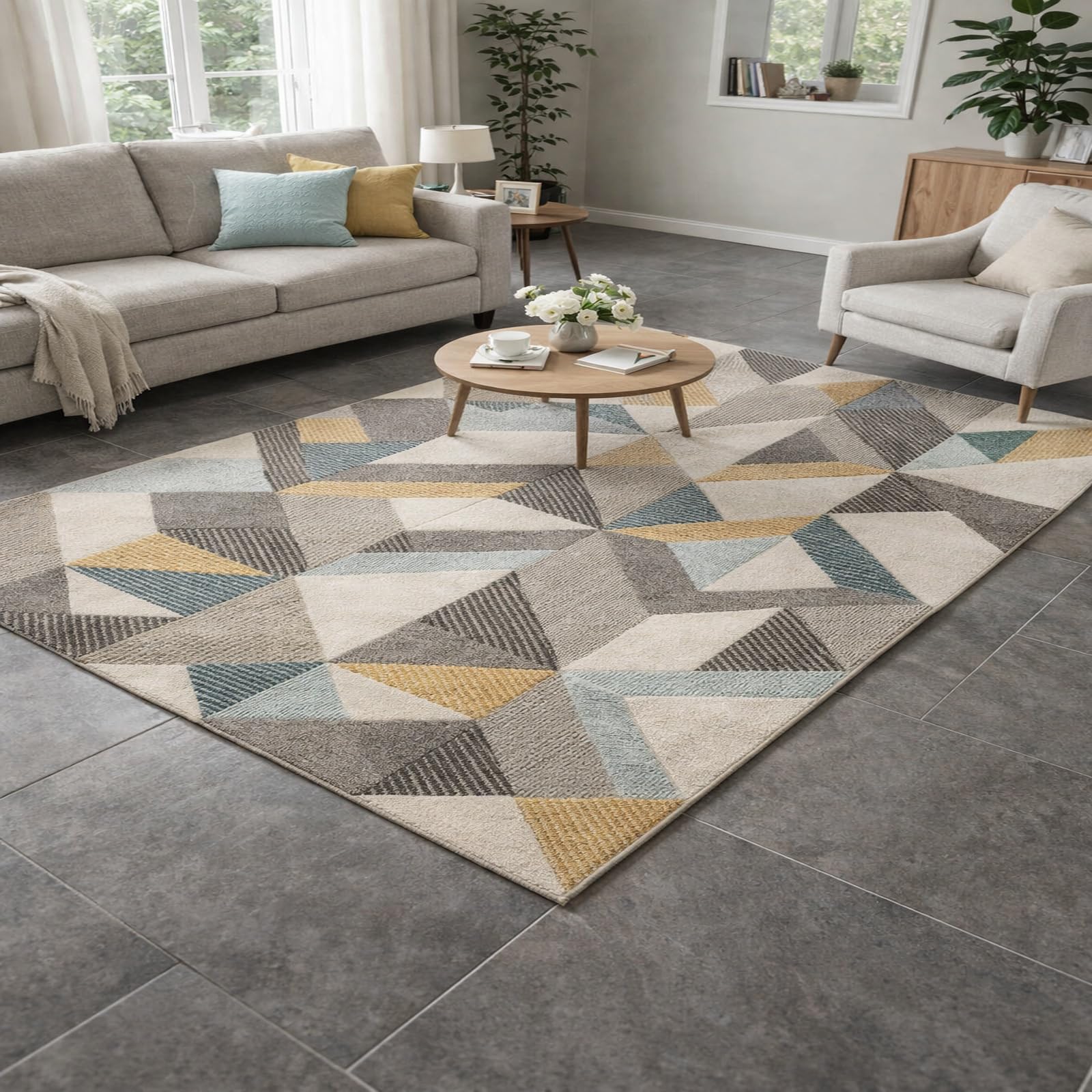 Tapis de salon à poils courts facile à nettoyer pour grand séjour lumineux