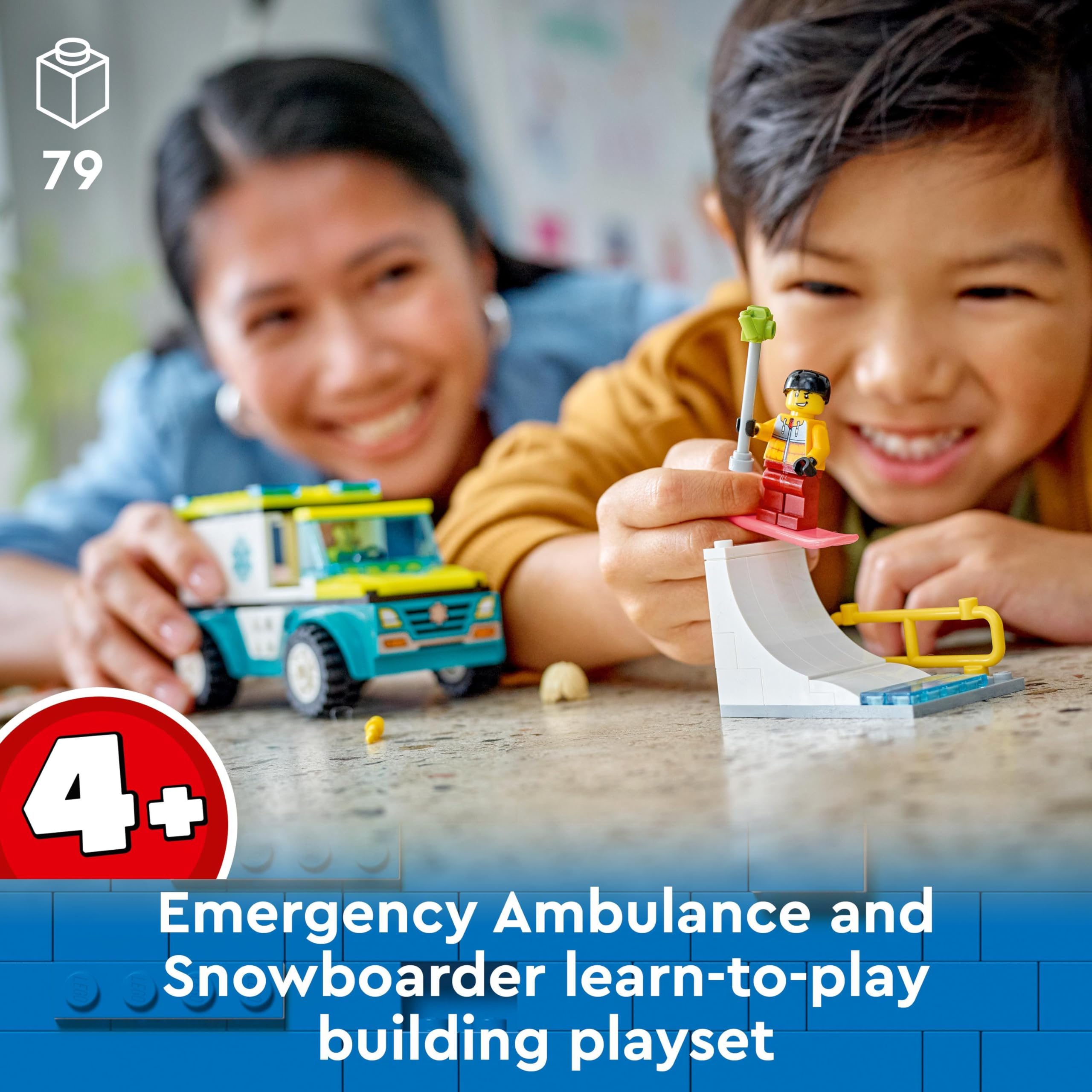 LEGO City Emergency Ambulance and Snowboarder Vehicle Toys for 4 Plus Year Old Kids - Image 3
