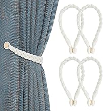 Magnetic Curtain Tiebacks, 4 Pieces Braided Curtain Tiebacks, Curtain Tiebacks, Curtain Buckle, Magnetic Curtain Buckle, Curtains and Magnetic Tiebacks for Home/Hotel Decoration Curtains,White
