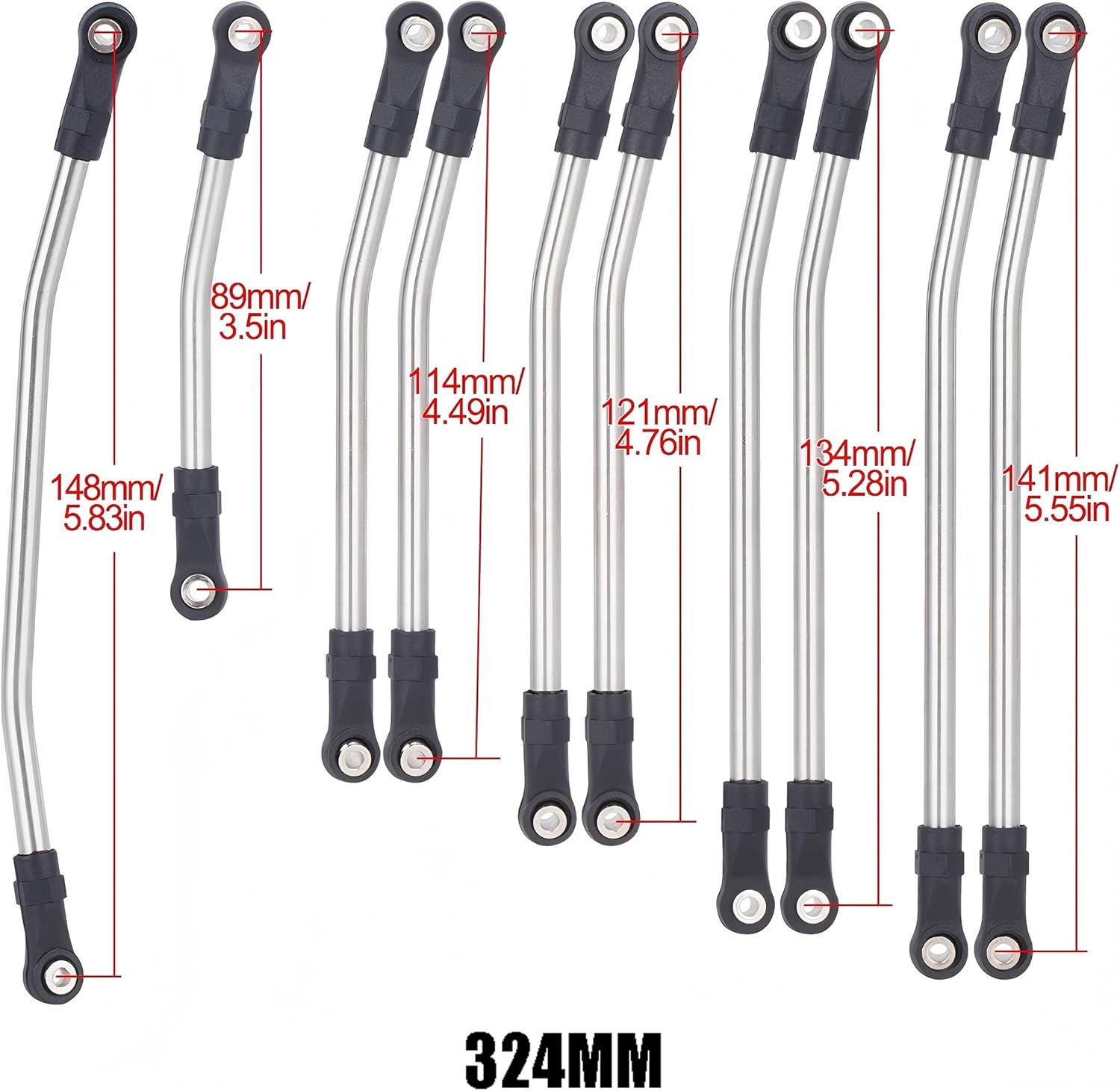 RC Metal Links Upper Lower Linkage Chassis Link Set with Plastic Rod Ends,313/324mm Wheelbase for 1/10 AXIAL SCX10 II 90046 RC Crawler Car (324mm)