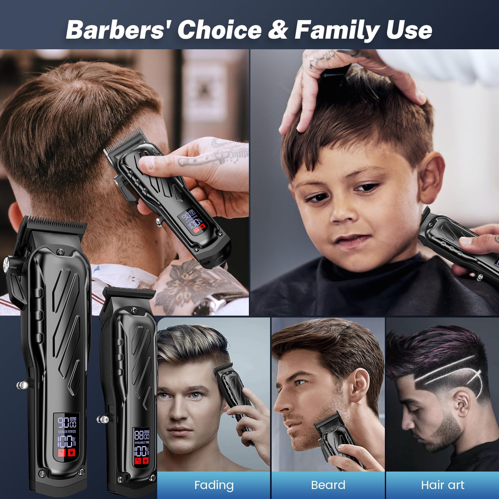 Cortadora de pelo de peluquería [sin escobillas de 9000 RPM e inalámbricas] para hombres, juego de cortaúñas y recortadoras profesionales con soporte de carga USB-C, kit de corte de 6