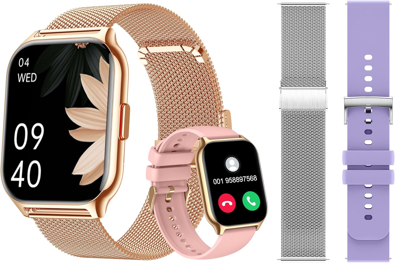 Smart Watch with 4 Bands, 2.0" Fitness Tracker Watch(Dial/Answer Calls) with Heart Rate/Blood Pressure/Blood Oxygen Monitor for Android iOS