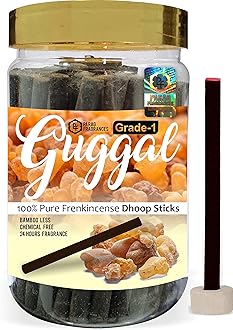 Parag Fragrances Guggal Dhoop Sticks/Frankincense Dhoop Batti Grade-1 Jar (Pack of 1 x 200Gm) Long Lasting Perfume for 24 Hours Home Fragrance/Meditation/Dhoop for Pooja/Free Dhoop Holder