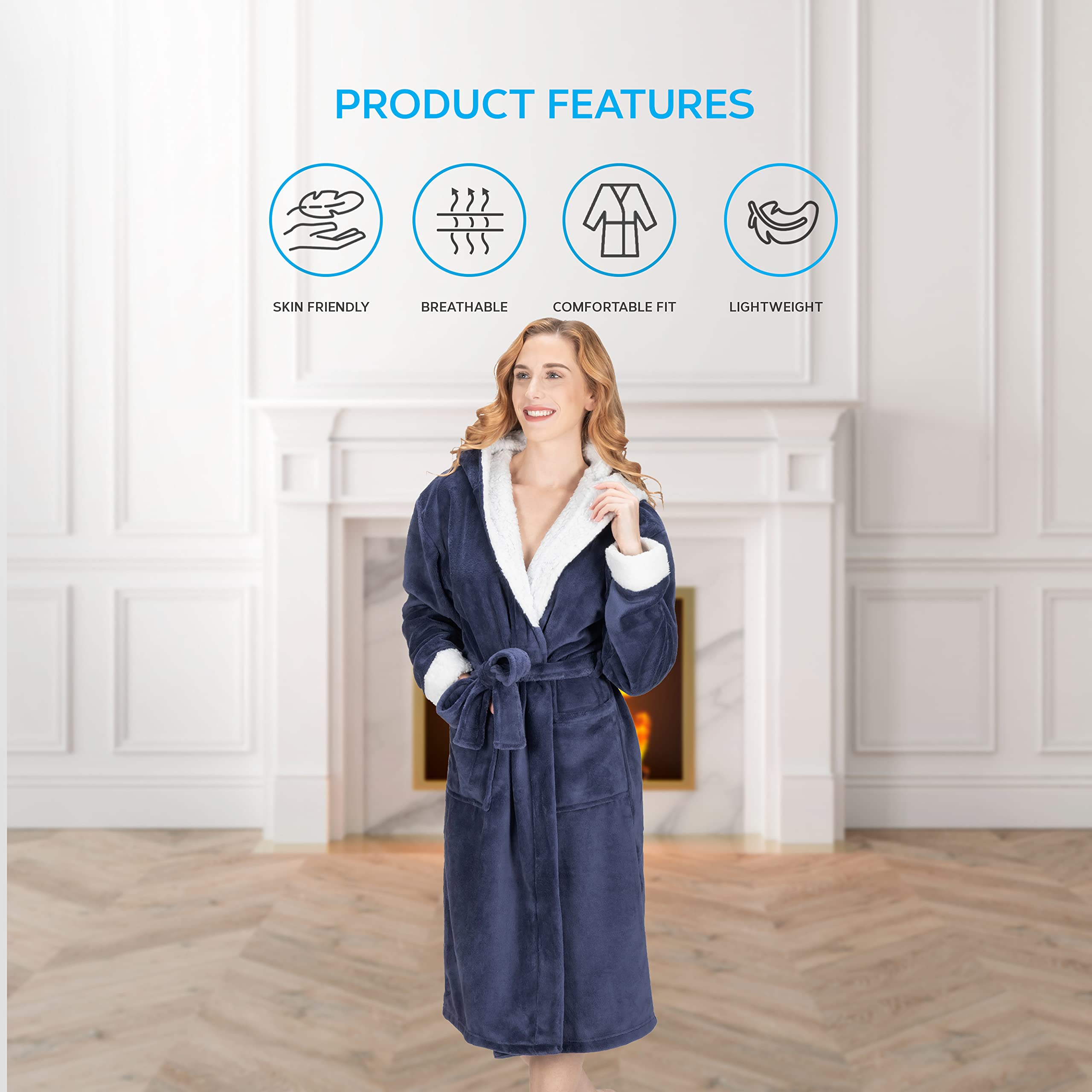 MONHOUSE Womens Dressing Gown - Premium Super Soft & Cosy Long Bathrobe - Ladies Thick Flannel Luxury Housecoat - Warm Fluffy Shearling Spa Robe for Her - Sherpa Bathrobe - Purple Sherpa UK 12-14