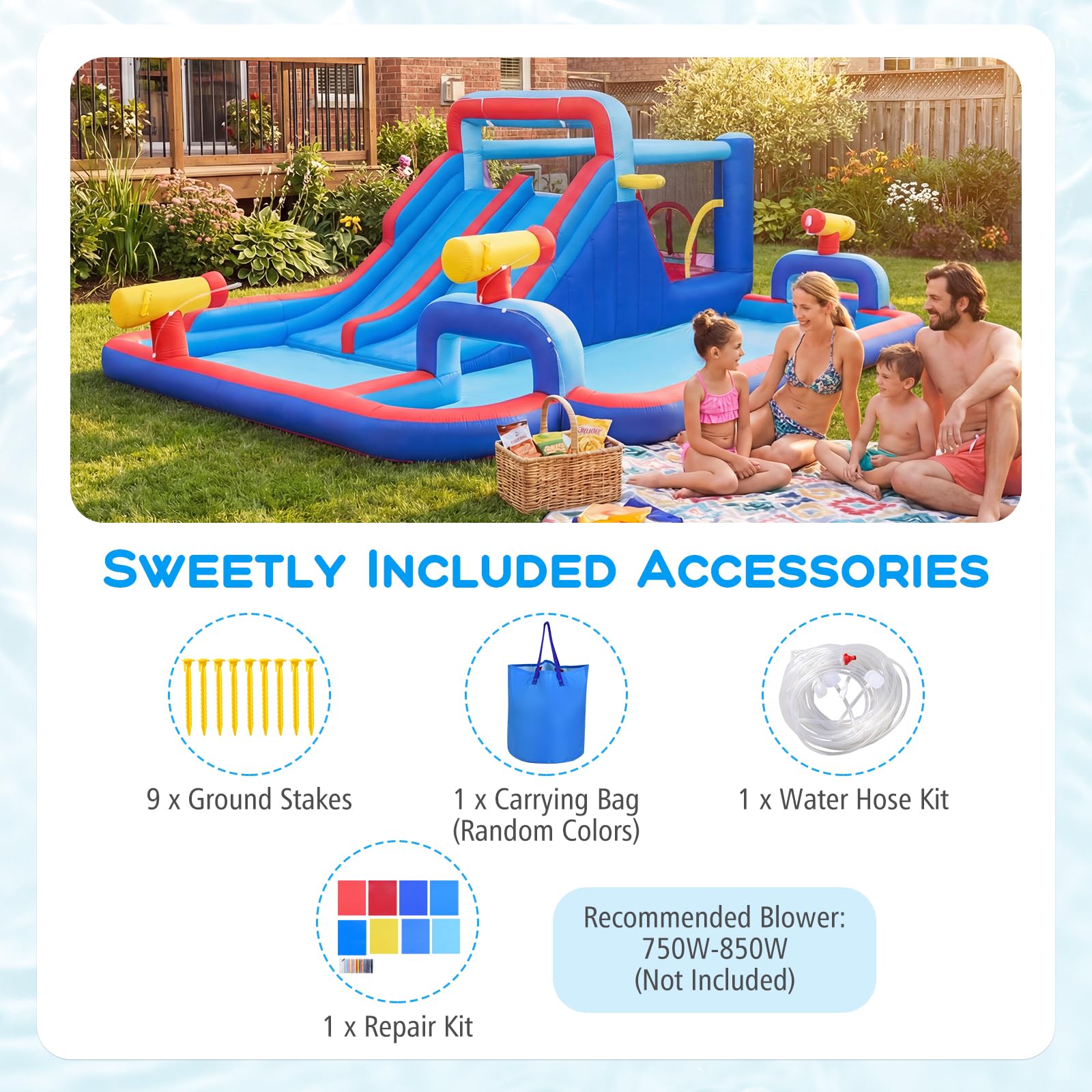 GOPLUS Castillo Hinchable, Castillo Inflable 2 en 1 con Pared de Escalada, Cañones, Piscina de Chapoteo y Tobogán Acuático, Casa de Saltos Infantil para Interior y Exterior, Soplador No Incluido