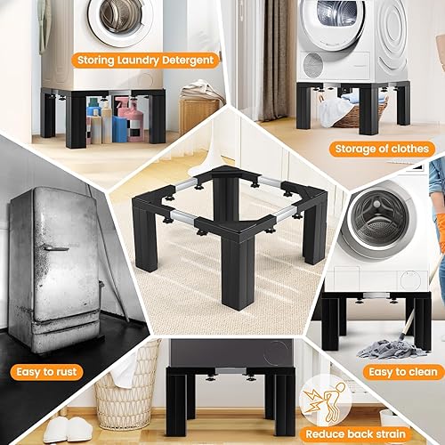 Miniatura 7 de Pedestal de lavandería de tamaño completo de 12 pulgadas de altura para lavadora y secadora, ajuste universal, capacidad de 1100 libras, soporte