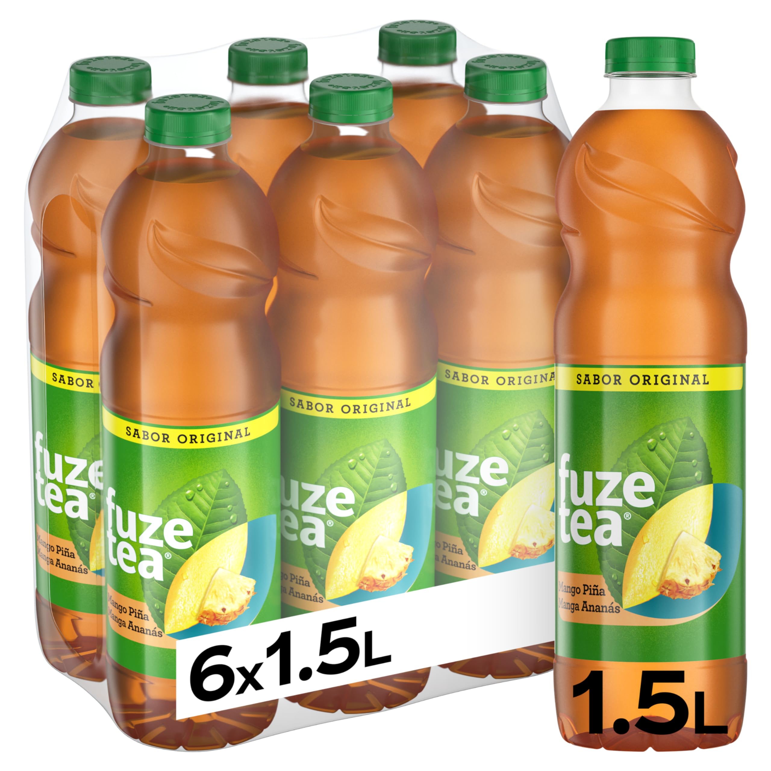 Fuze Tea Mango & Piña, Refresco de Té sin Gas - Pack de 6 Botellas de 1,5 L