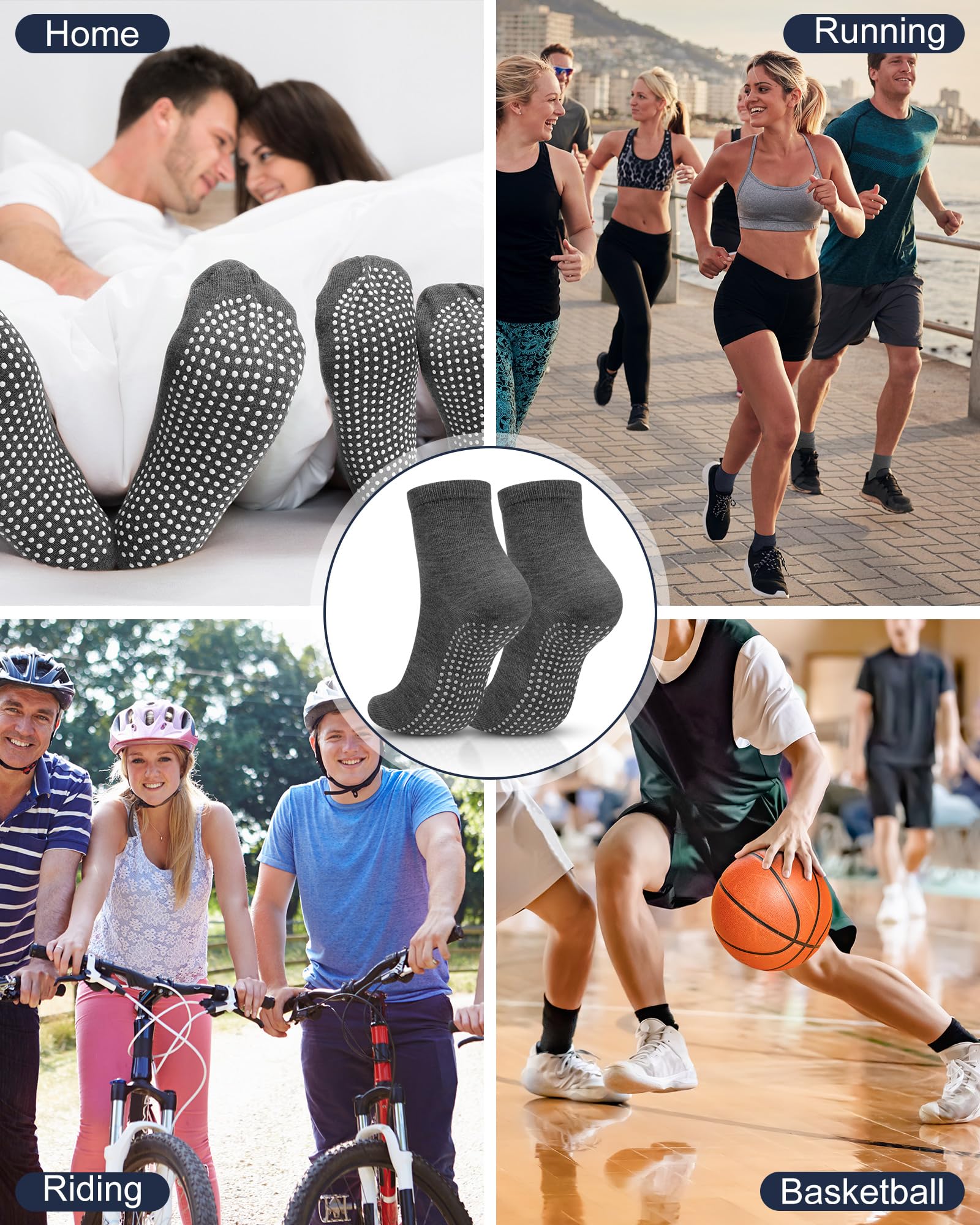 Jiuguva 36 Paar rutschfeste Yoga-Socken mit Griffen, rutschfeste Socken für Männer und Frauen, für Pilates, Barre, 6 Farben, Klassische Farben, Einheitsgröße