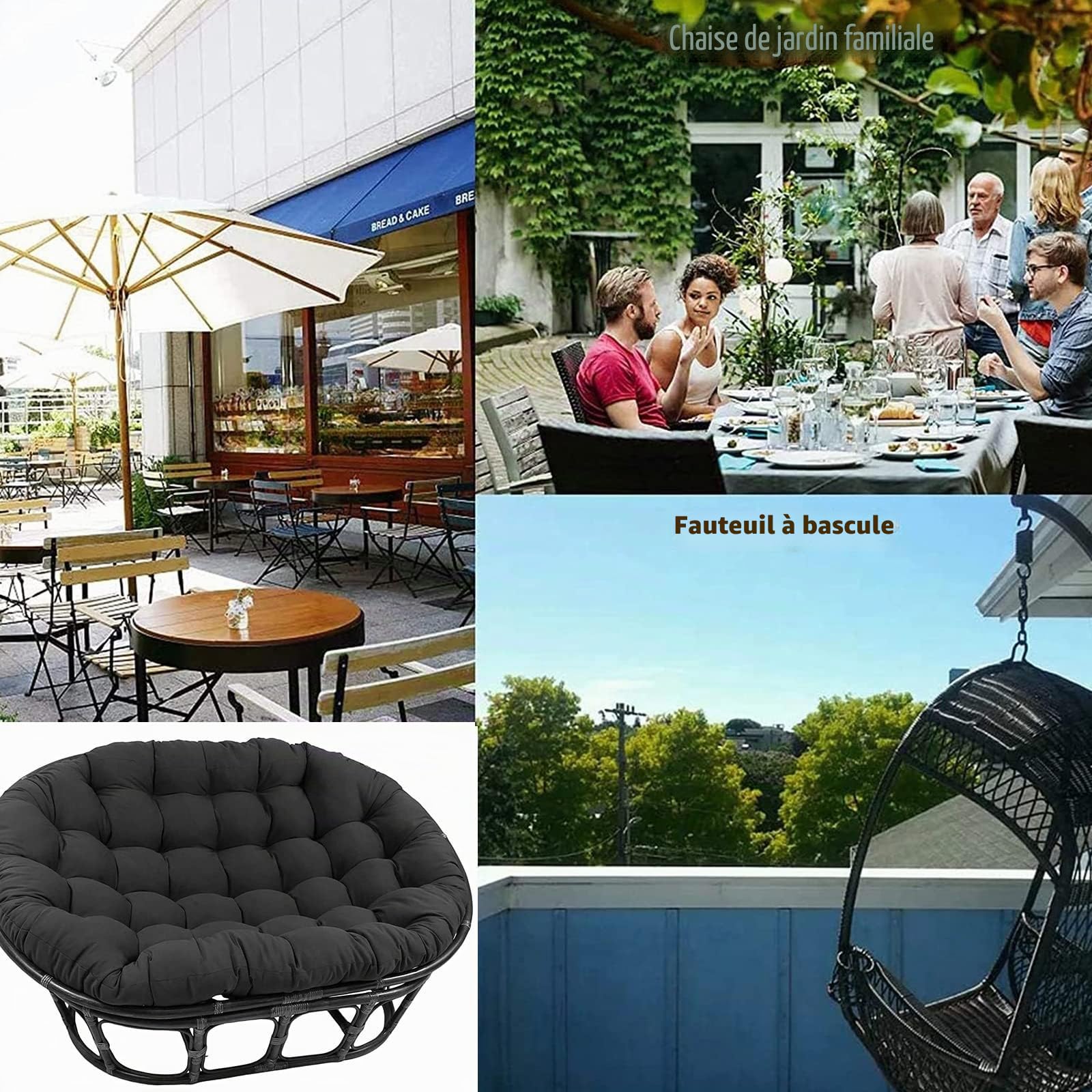Coussin Double Papasan Extérieur,Coussin De Chaise Papasan,Coussins De Chaise De Panier Suspendus Coussins De Chaise De Jardin Imperméables Coussins De Chaise De Patio,Blanc,170 * 120cm(Taille:170 * 1