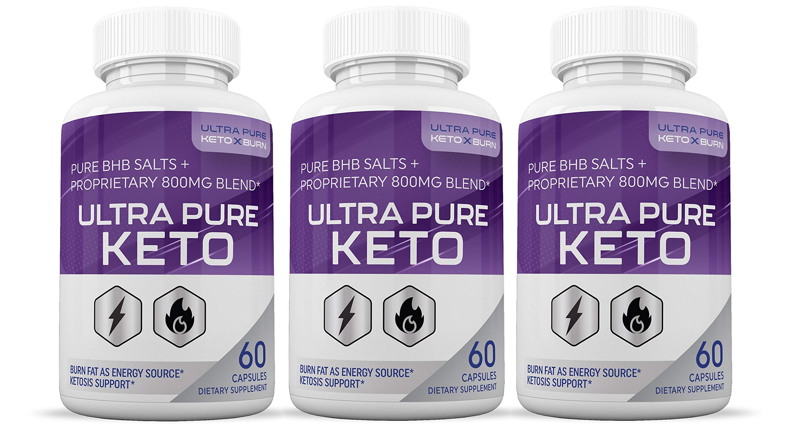 Ultra Pure Keto X Burn Pills Advanced BHB Ketogenic Supplement Exogenous Ketones Ketosis for Men Women 60 Capsules 3 Bottles