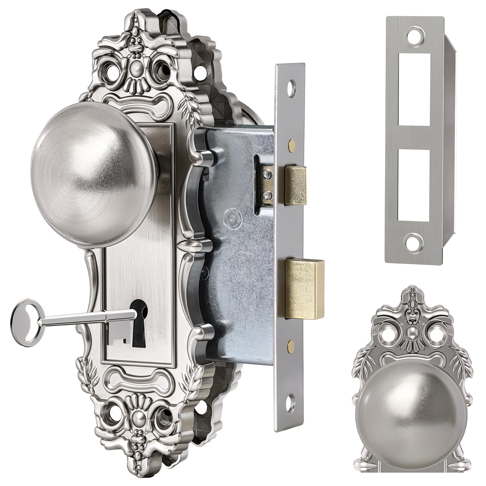 Vintage Mortise Lock Door Knobs - Antique Brass -12