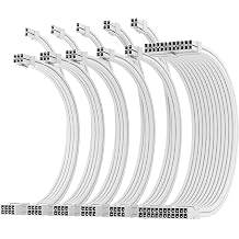 AsiaHorse 16AWG PSU Extension Cable 6 Kit Snow White, 30CM Sleeved Custom PC Power Supply Cables, Soft Braided 1x 24Pin ATX, 2x EPS 4+4 Pin, 3x PCI-E 6+2 Pin, with Cable Combs for Cable Management